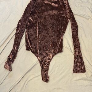 Bozzolo Crushed Velvet Long Sleeve Bodysuit - Lavender